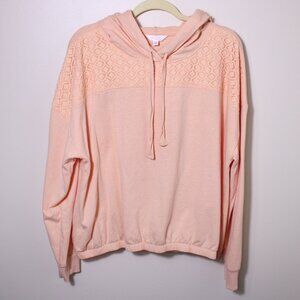 LC Lauren Conrad Beachy Vibes Eyelet Accent Peach Coral Pullover Hoodie Size XXL
